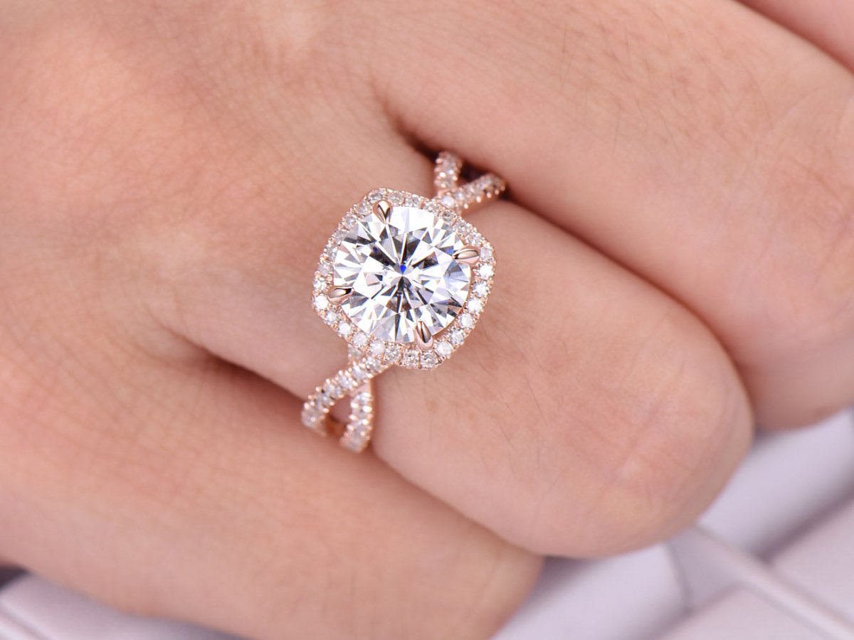 Reserved for JP 1st payment 7.5mm Round FB Moissanie Ring Infinite Love Shank 14K Rose Gold - Lord of Gem Rings