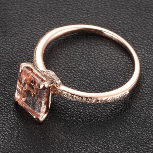 Reserved for julia_hodge Emerald Cut Morganite Engagement Ring Bridal Set 14K Rose Gold - Lord of Gem Rings