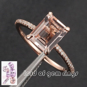Reserved for julia_hodge Emerald Cut Morganite Engagement Ring Bridal Set 14K Rose Gold - Lord of Gem Rings