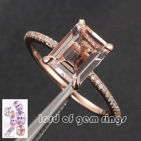 Reserved for  julia_hodge  Emerald Cut Morganite Engagement Ring Bridal Set 14K Rose Gold