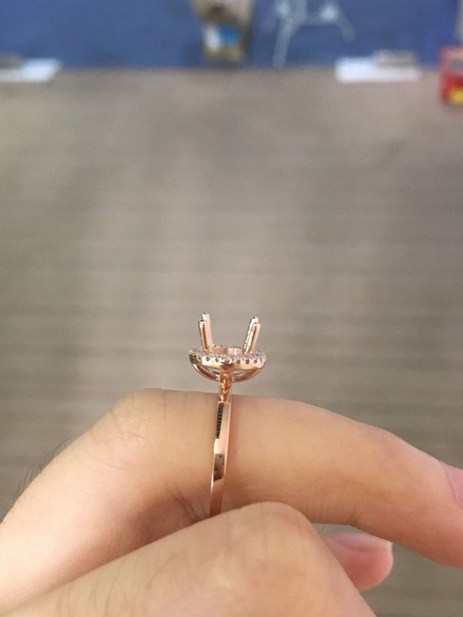 Reserved for JY- Diamond Halo Engagement Semi Mount Ring 14k Rose gold 7mm Round - Lord of Gem Rings