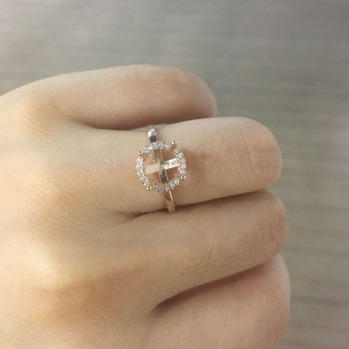 Reserved for JY- Diamond Halo Engagement Semi Mount Ring 14k Rose gold 7mm Round - Lord of Gem Rings