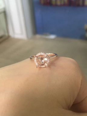 Reserved for JY- Diamond Halo Engagement Semi Mount Ring 14k Rose gold 7mm Round - Lord of Gem Rings