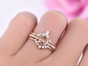 Reserved for Jy Diamond Semi Mount Ring & Matching Diamond Band Under Halo 14K Gold 7mm - Lord of Gem Rings