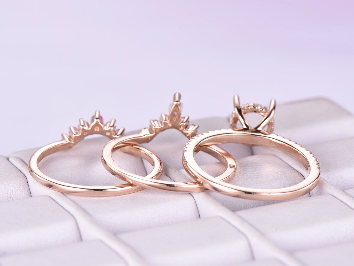 Reserved for Jy Diamond Semi Mount Ring & Matching Diamond Band Under Halo 14K Gold 7mm - Lord of Gem Rings
