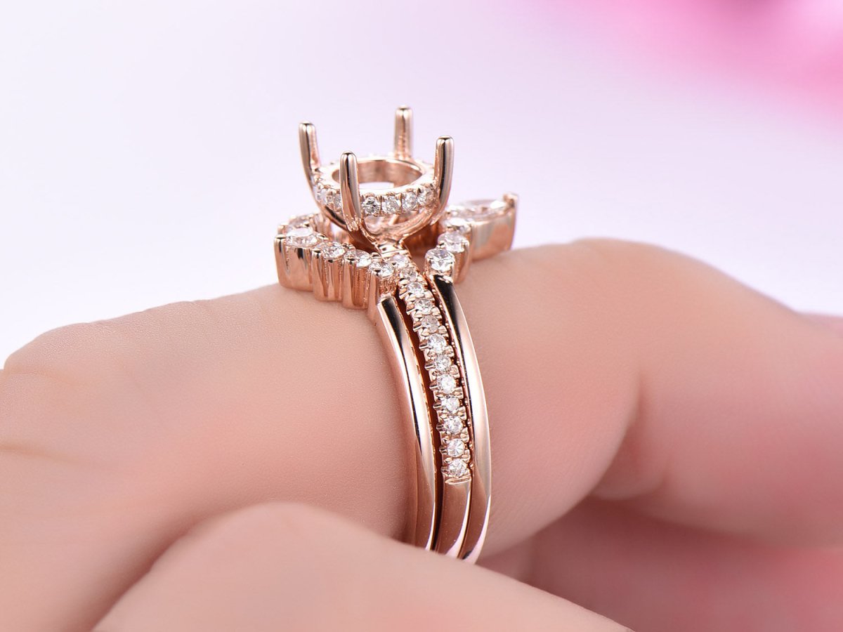 Reserved for Jy Diamond Semi Mount Ring & Matching Diamond Band Under Halo 14K Gold 7mm - Lord of Gem Rings