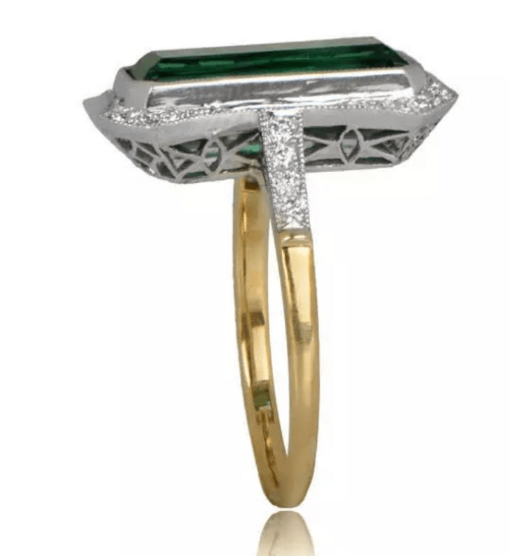 Reserved for Karen Elongated Emerald Cut Green Tourmaline Ring 10K Gold - Lord of Gem Rings