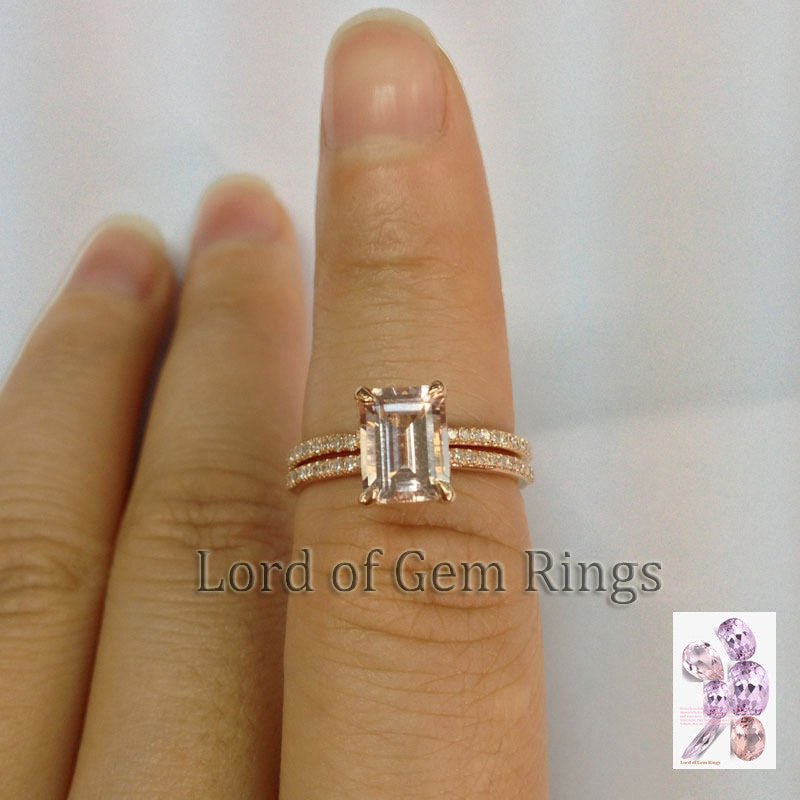 Reserved for karina Custom Matching band for Emerald Cut Morganite Engagement Ring Set 14K Rose Gold - Lord of Gem Rings