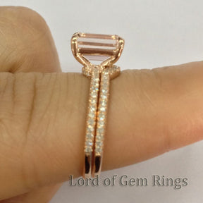 Reserved for karina Custom Matching band for Emerald Cut Morganite Engagement Ring Set 14K Rose Gold - Lord of Gem Rings