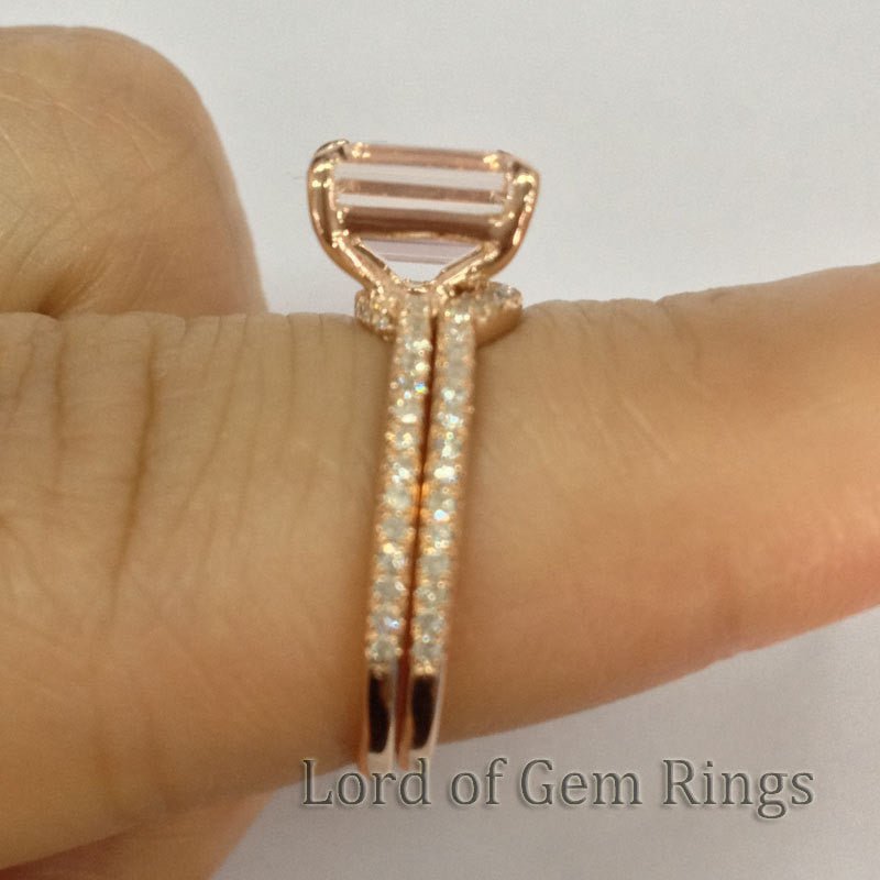 Reserved for karina Custom Matching band for Emerald Cut Morganite Engagement Ring Set 14K Rose Gold - Lord of Gem Rings