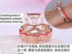 Reserved for Karmen Contour Matching bands scalloped edge for Emerald Cut Morganite ring - Lord of Gem Rings