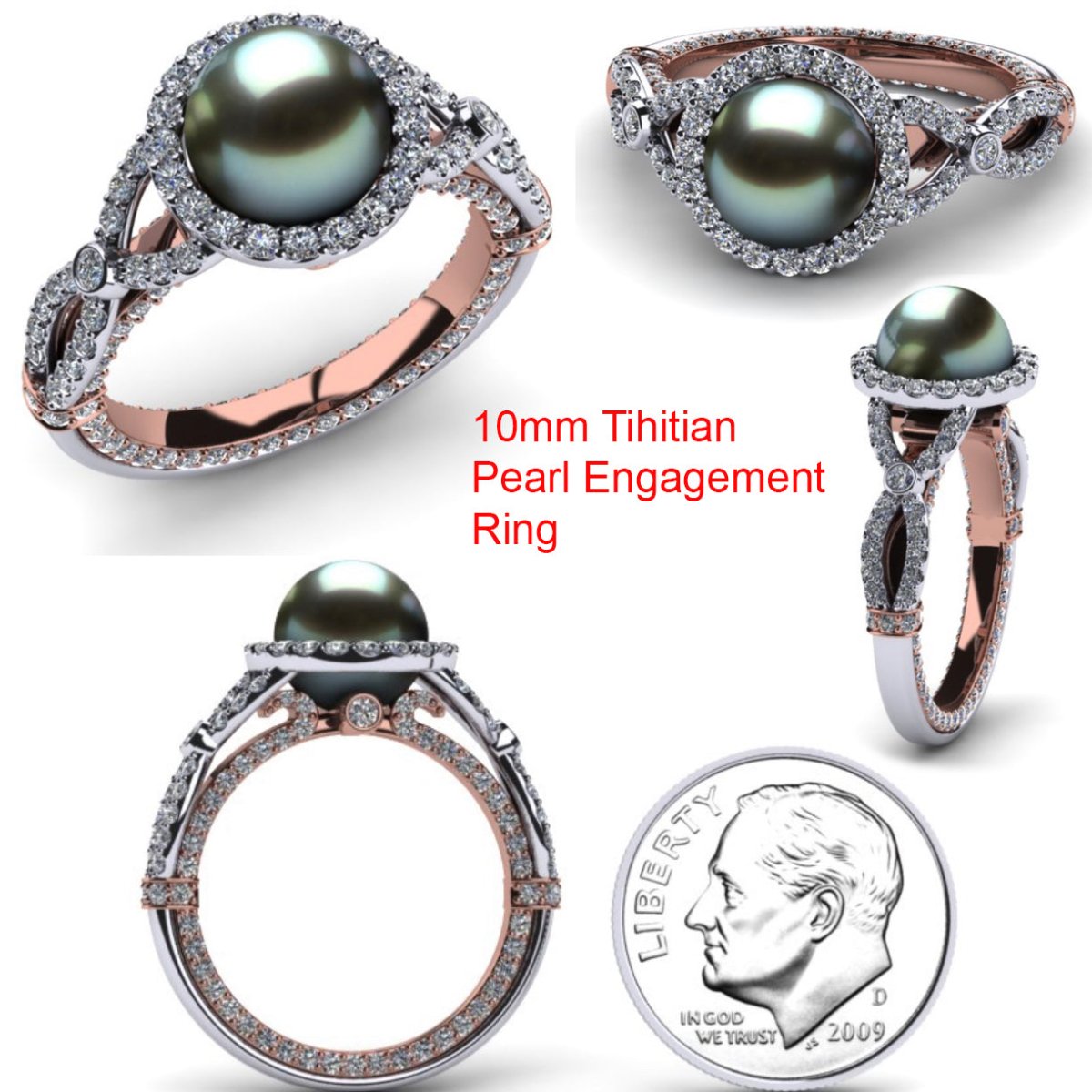 Reserved for Karmen: Custom Tahitian Pearl Engagement Ring Two Tones - Lord of Gem Rings