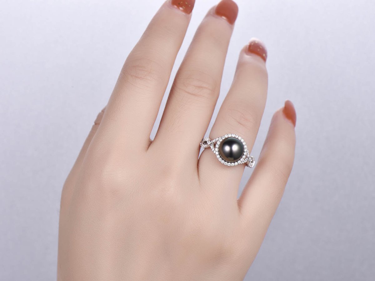 Reserved for Karmen: Custom Tahitian Pearl Engagement Ring Two Tones - Lord of Gem Rings