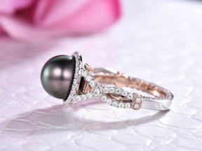 Reserved for Karmen: Custom Tahitian Pearl Engagement Ring Two Tones - Lord of Gem Rings