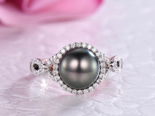 Reserved for Karmen: Custom Tahitian Pearl Engagement Ring Two Tones