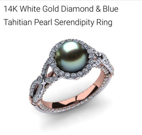 Reserved for Karmen: Custom Tahitian Pearl Engagement Ring Two Tones - Lord of Gem Rings