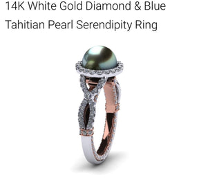 Reserved for Karmen: Custom Tahitian Pearl Engagement Ring Two Tones - Lord of Gem Rings