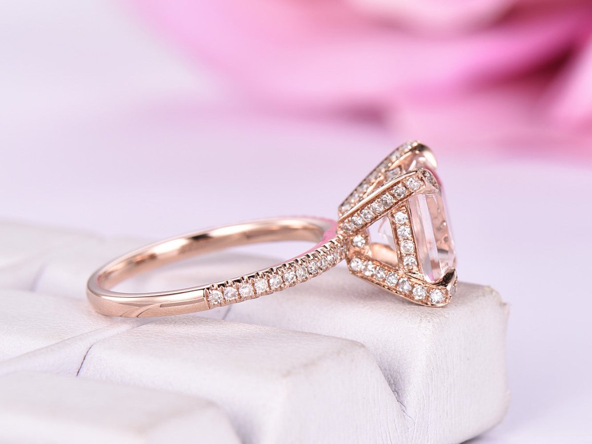 Reserved for Katherine Princess Morganite Engagement Ring Diamond Prongs 14K Rose Gold 10mm - Lord of Gem Rings