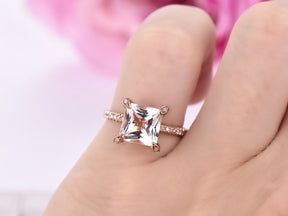 Reserved for Katherine Princess Morganite Engagement Ring Diamond Prongs 14K Rose Gold 10mm - Lord of Gem Rings