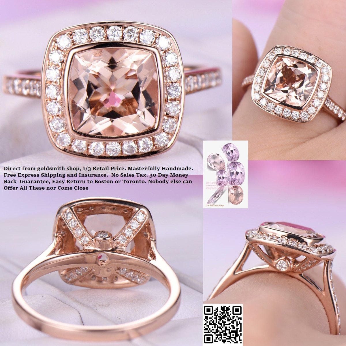 Reserved for Kathryne Bezel Cushion Lab Emereald Ring Pave Diamond 14K Two Tone Gold 8mm - Lord of Gem Rings