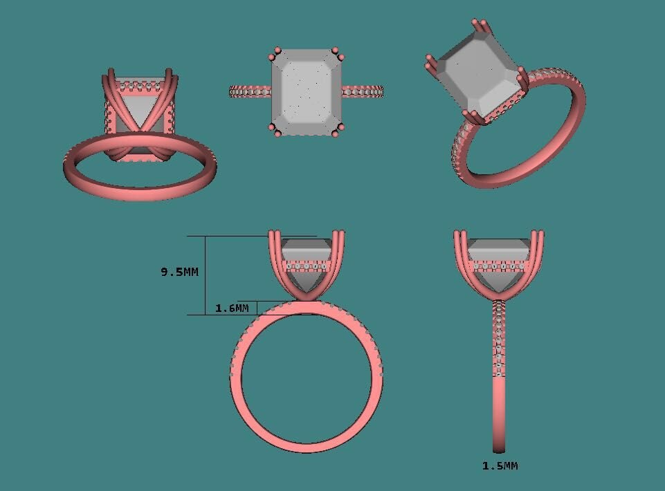 Reserved for K.E: Custom Emerald Cut Semi Mount Ring 14K Rose Gold 11x8.9x - Lord of Gem Rings