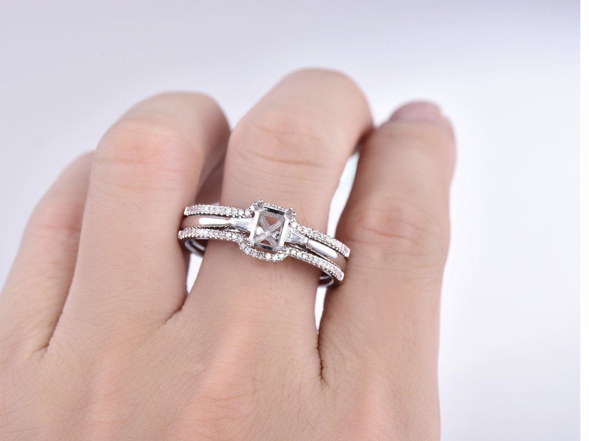 Reserved for Kelly Custom Semi-Mount Ring VS Baguette Diamond 14K White Gold Radiant Cut - Lord of Gem Rings