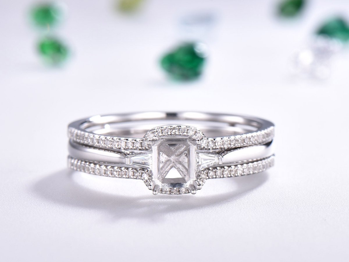 Reserved for Kelly Custom Semi-Mount Ring VS Baguette Diamond 14K White Gold Radiant Cut - Lord of Gem Rings