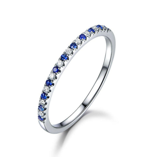 Reserved for Kelsey - Custom Matching Band Ceylon Sapphire & Diamond Wedding Band Half Eternity 14K White Gold