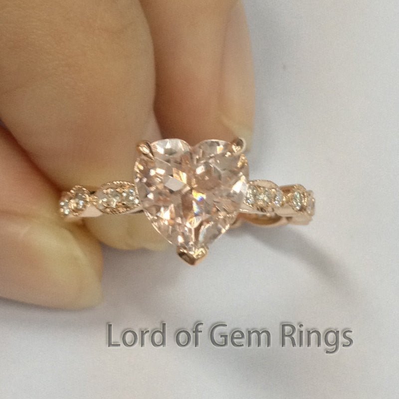 Reserved for Kelsey Pear Morganite Engagement Ring Pave Moissantie Wedding 14K Rose Gold - Lord of Gem Rings