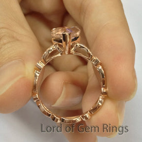 Reserved for Kelsey Pear Morganite Engagement Ring Pave Moissantie Wedding 14K Rose Gold - Lord of Gem Rings