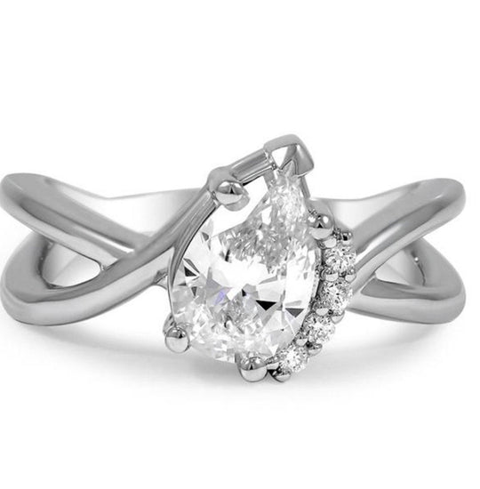 Reserved for Kendra - Custom Diamond Pear Semi Mount Ring X band 14K White Gold