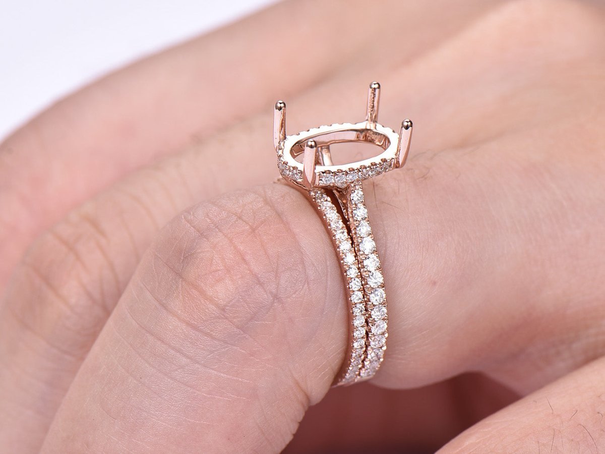 Reserved for Kendra Diamond Semi Mount Cathedral Ring Bridal Set 14K Rose Gold Oval - Lord of Gem Rings