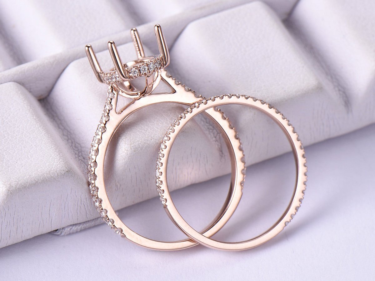 Reserved for Kendra Diamond Semi Mount Cathedral Ring Bridal Set 14K Rose Gold Oval - Lord of Gem Rings