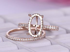 Reserved for Kendra Diamond Semi Mount Cathedral Ring Bridal Set 14K Rose Gold Oval - Lord of Gem Rings