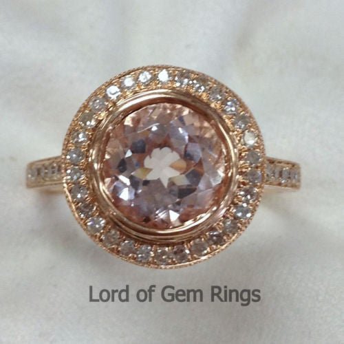 Reserved for Kmel Round champagne Moissanite Ring 14K Rose Gold Bezel - Lord of Gem Rings