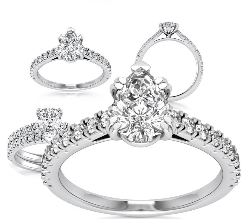 Reserved for KND 1.5mm Diamond Semi Mount Cathedral Ring Trio Set 14K White Gold Pear - Lord of Gem Rings