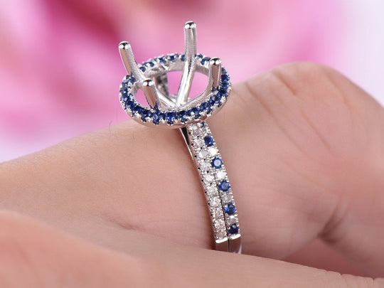 Reserved for KND Diamond/sapphire Semi Mount Ring Set 14K White Gold  Round