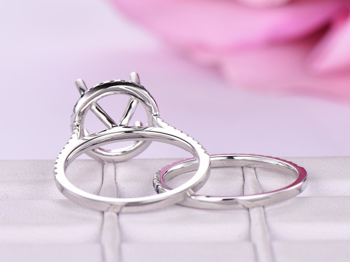 Reserved for KND Diamond/sapphire Semi Mount Ring Set 14K White Gold Round - Lord of Gem Rings