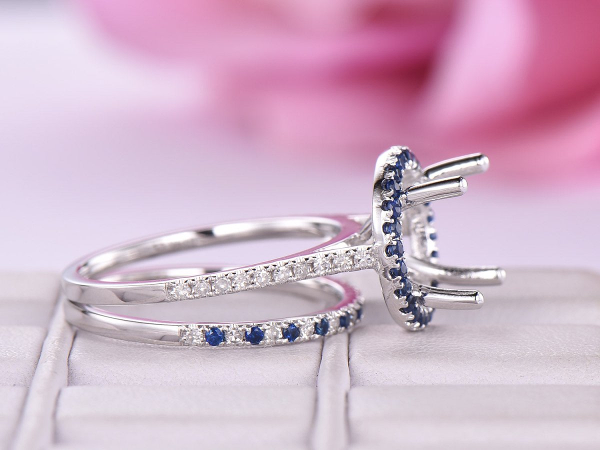 Reserved for KND Diamond/sapphire Semi Mount Ring Set 14K White Gold Round - Lord of Gem Rings