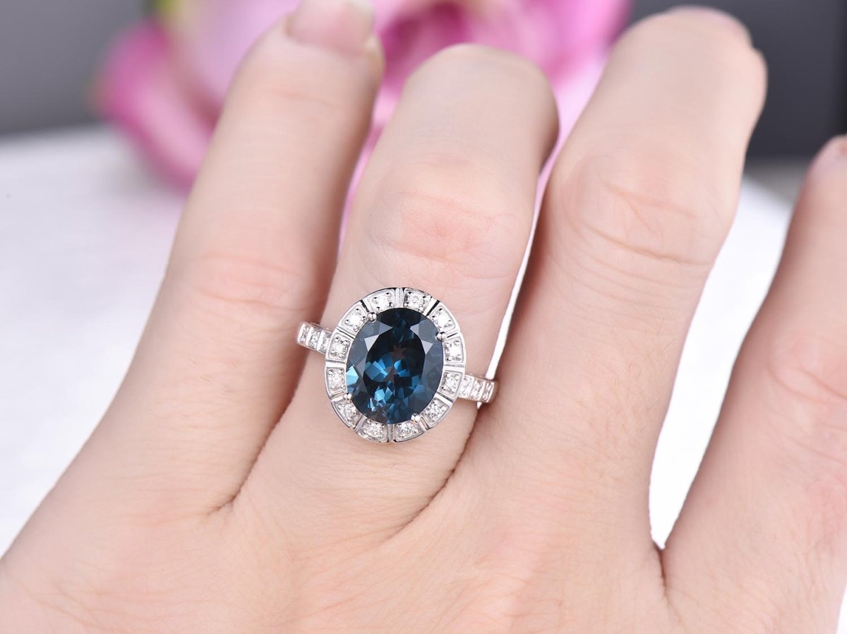 Reserved for KND: London Blue Topaz Engagement Ring 14K White Gold - Lord of Gem Rings