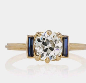 Reserved for KND- Sapphire Three Stone Semi Mounting Ring 14K Two Tone Gold - Lord of Gem Rings