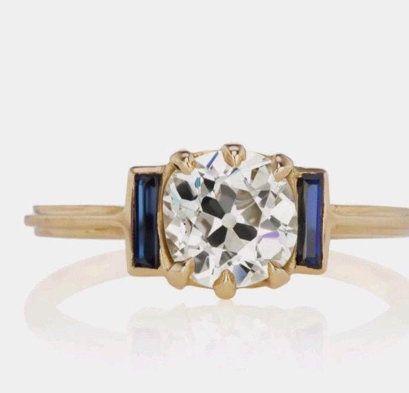 Reserved for KND- Sapphire Three Stone Semi Mounting Ring 14K Two Tone Gold - Lord of Gem Rings