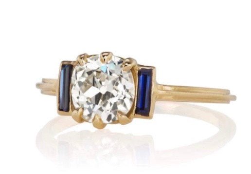 Reserved for KND- Sapphire Three Stone Semi Mounting Ring 14K Two Tone Gold - Lord of Gem Rings