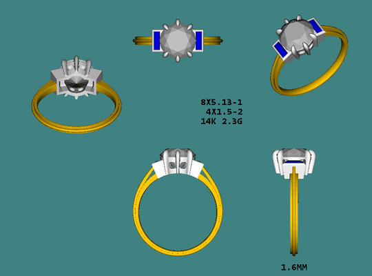 Reserved for KND-  Sapphire Three Stone Semi Mounting Ring 14K Two Tone Gold