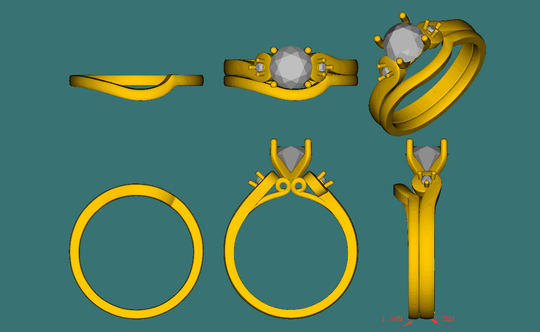 Reserved for KND  Semi Mount Ring Bridal Contour Band Set 14K White Gold  Round