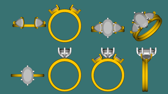 Reserved for KND Semi Mount Ring Bridal Set  14K Two Tone Gold Oval