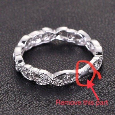Reserved For Kyla - Floral Leaf Eternity Diamond Sapphire Wedding Band Anniversary Ring 14K White Gold - Lord of Gem Rings