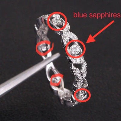 Reserved For Kyla - Floral Leaf Eternity Diamond Sapphire Wedding Band Anniversary Ring 14K White Gold - Lord of Gem Rings