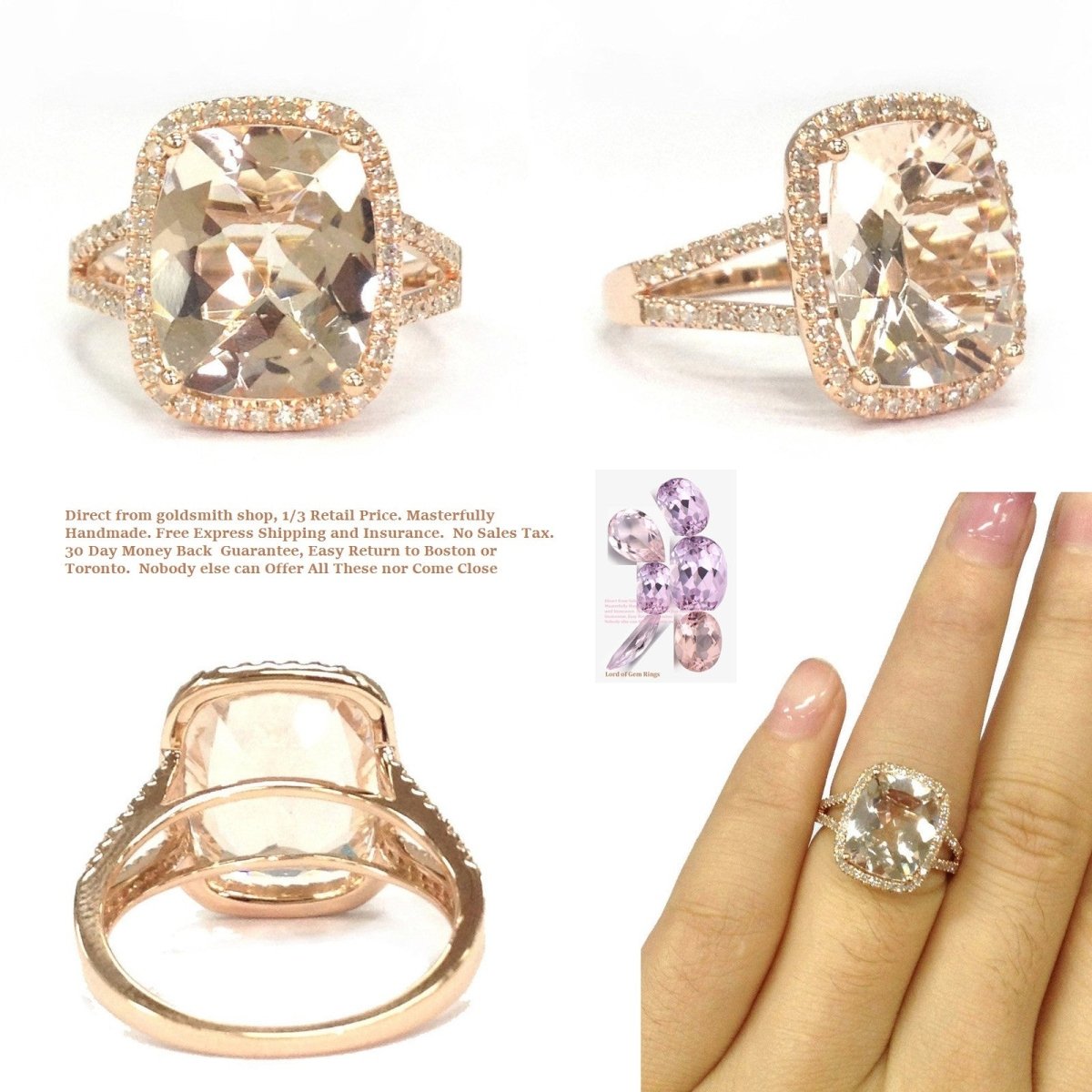 Reserved for Laura Cushion Semi-Mount Ring Pave Diamond Split Shank 18K Yellow Gold 12x12mm - Lord of Gem Rings