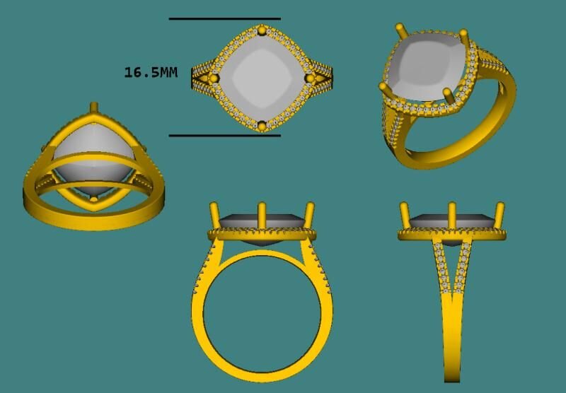 Reserved for Laura Cushion Semi-Mount Ring Pave Diamond Split Shank 18K Yellow Gold 12x12mm - Lord of Gem Rings